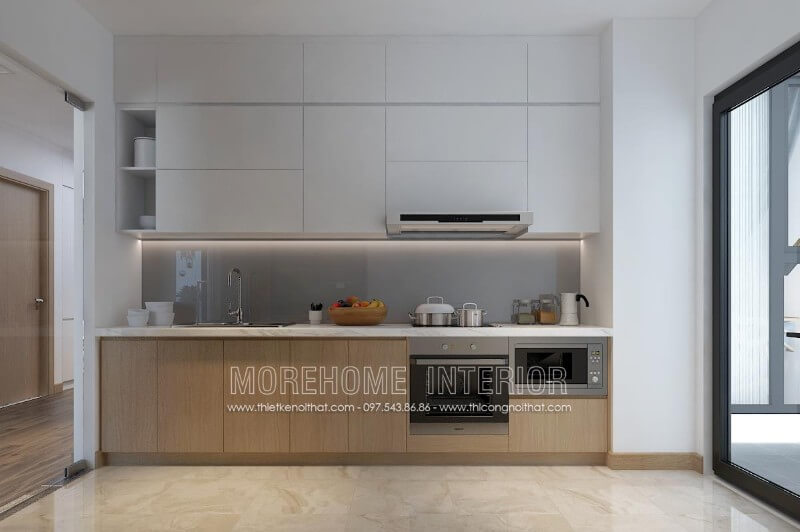 Trang trí nội thất phòng bếp chung cư với mẫu tủ bếp gỗ hiện đại Tủ bếp đẹp
