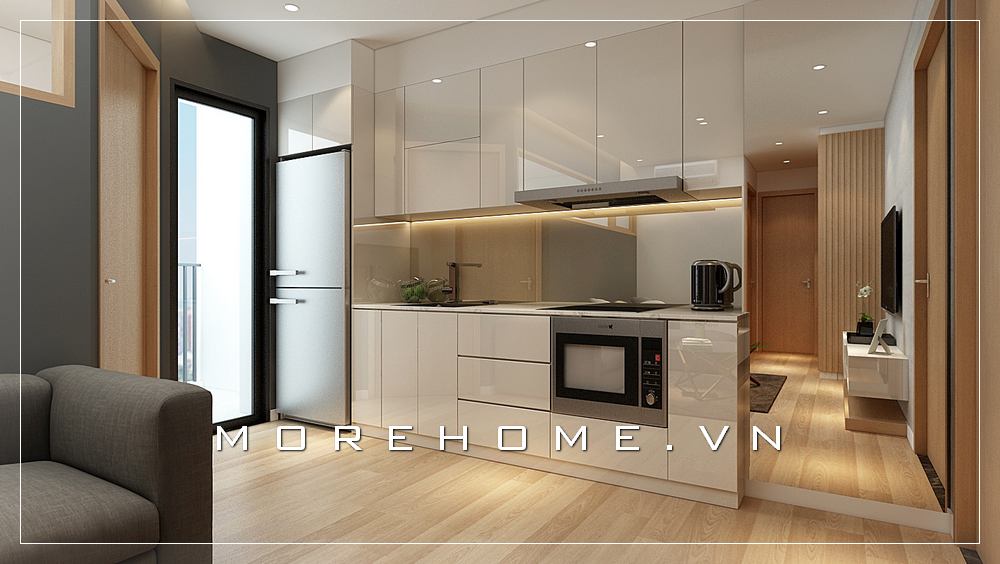 Mẫu tủ bếp gỗ công nghiệp màu trắng hiện đại, đơn giản cho nhà chung cư Tủ bếp đẹp
