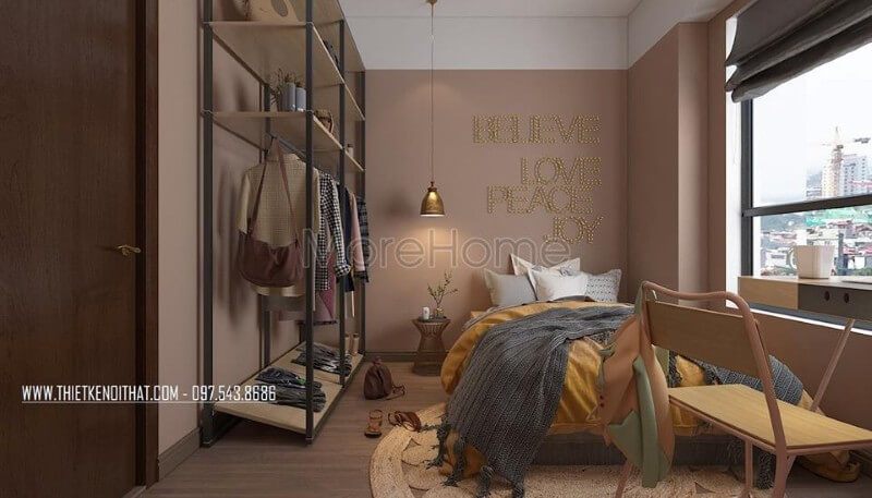 Giấy dán tường kết hợp với bộ đèn led mang lại điểm nhấn nghệ thuật hơn cho khu vực tường phòng ngủ .