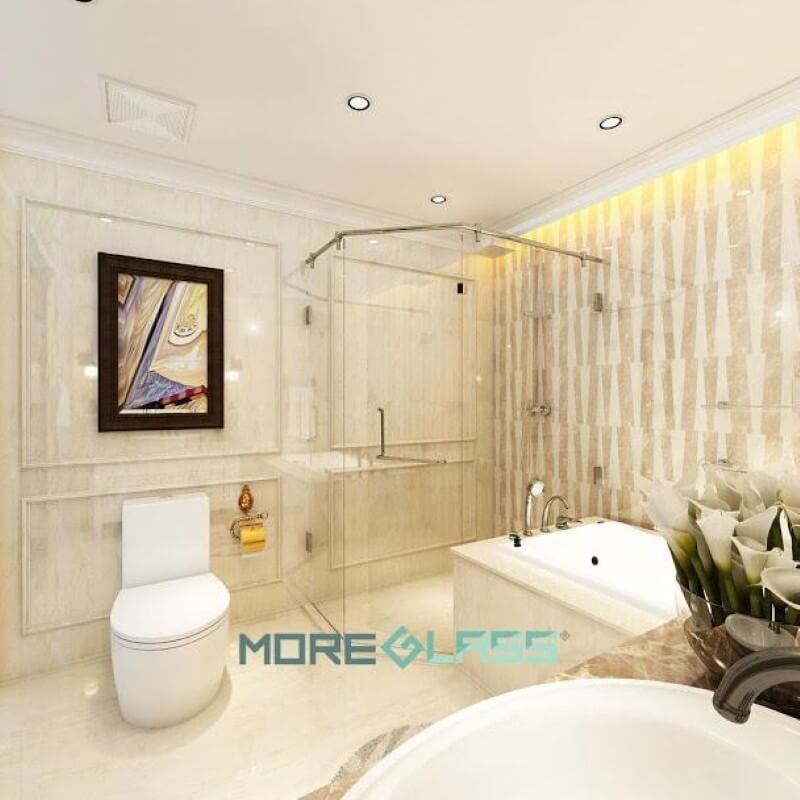 Thi công hoàn thiện mẫu vách tắm kính 135 độ MG-001 cao cấp