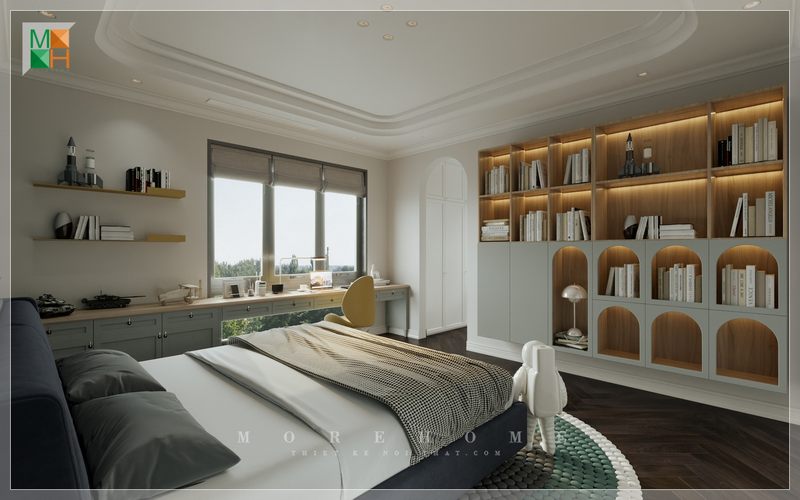Giường ngủ bọc nệm màu tím than hiện đại mang tới những giấc ngủ ngon, nghỉ ngơi thoải mái tiện lợi.