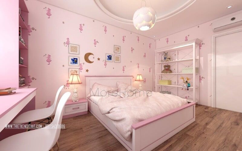 Mẫu giường ngủ hiện đại và trẻ trung dành cho bé gái.