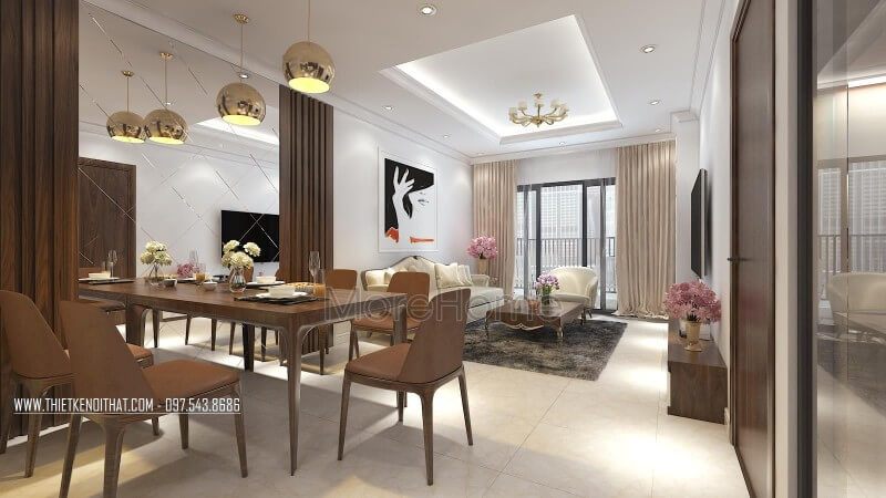 Gương trang trí treo tại bàn ăn làm không gian thêm đẹp và sang trọng