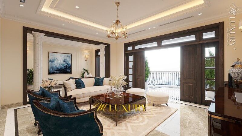Mẫu cửa gỗ 4 cánh phòng khách biệt thự