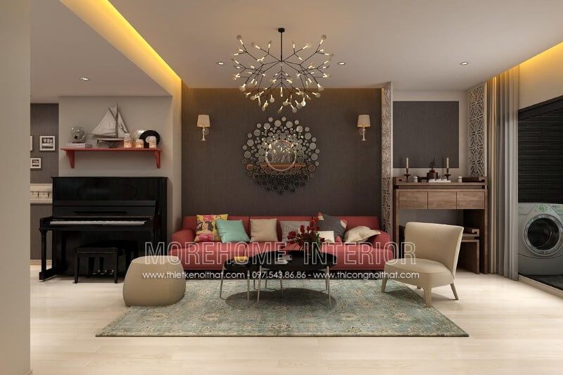 Thiết kế, sản xuất Sofa văng hiện đại bọc da màu hường nhẹ nhàng nhưng không kém phần tinh tế cho phòng khách