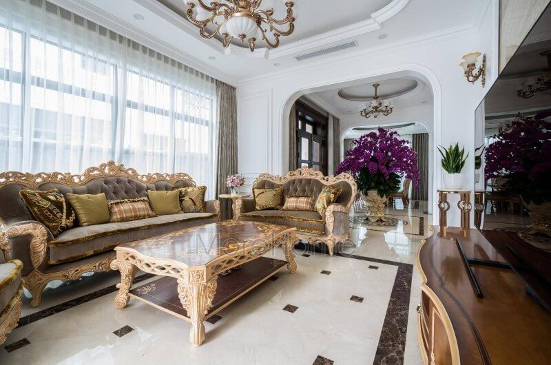 Đây là công trình thi công nội thất phòng khách cao cấp tại biệt thự Vinhomes Imperia Hải Phòng theo phong cách cổ điển sang trọng.